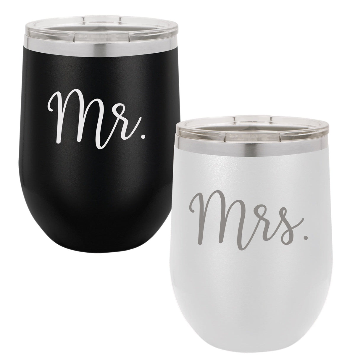 Mr. & Mrs. - Insulated Stainless Steel Stemless Wine Glass Set — Griffco  Supply