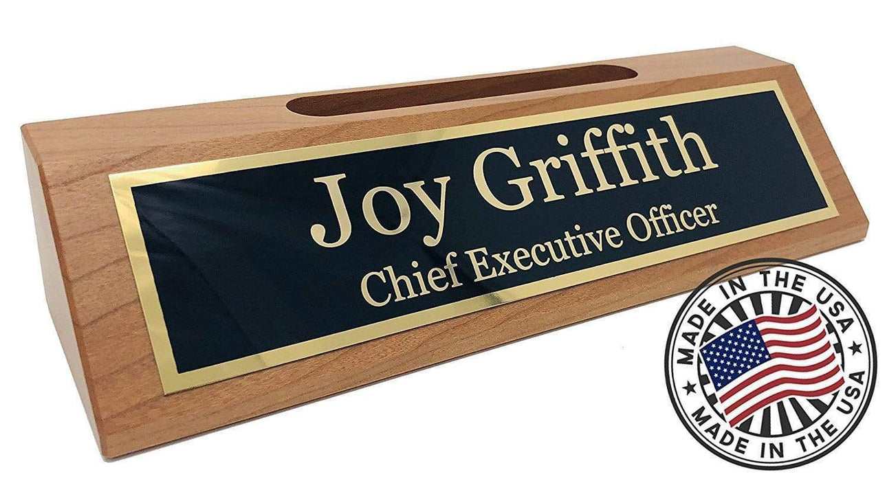 Desk Name Plate with Card Holder - Solid Wood, Made in USA — Griffco Supply